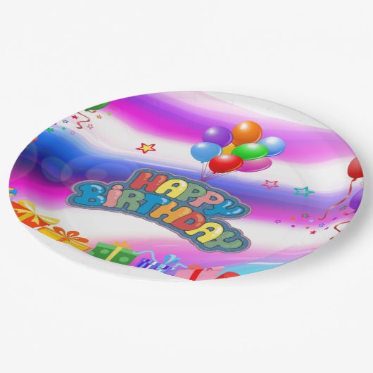Geburtstagspapier-Teller Pappteller (Schrägansicht)