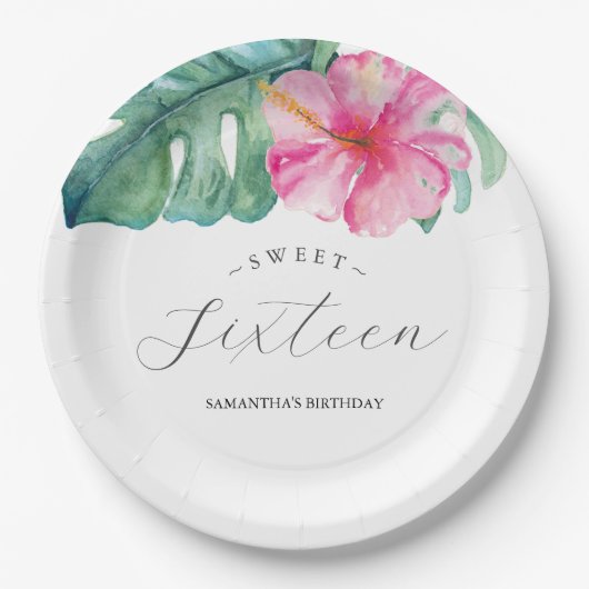 Geburtstagspapier Teller Sweet 16 Tropical (Vorderseite)