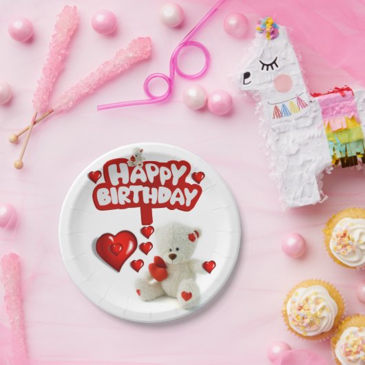 Geburtstagspapier-Teller, Weißteddybär Pappteller (Party)
