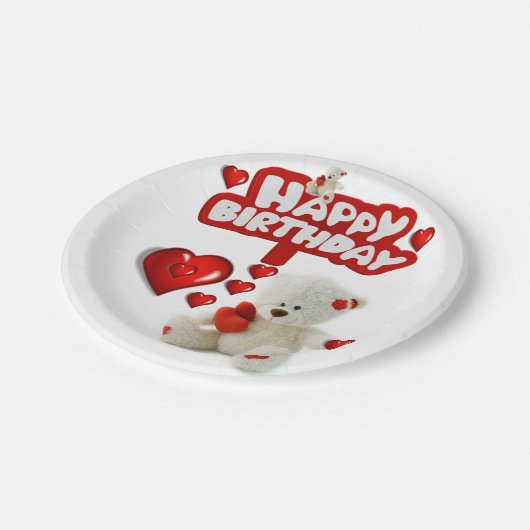 Geburtstagspapier-Teller, Weißteddybär Pappteller (Schrägansicht)