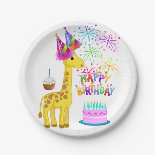Geburtstagspapiereplatten, Giraffe Pappteller (Vorderseite)
