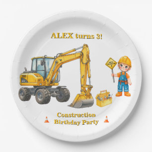 Geburtstagspapierplatten für Bauarbeiter editierba Pappteller