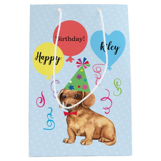 Geburtstagsparballons Dackel Mittlere Geschenktüte (Vorderseite)