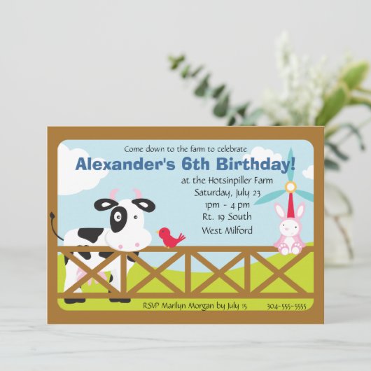 Geburtstagspartei Barnyard Einladung (Stehend Vorderseite)