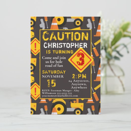 Geburtstagspartei Baugewerbe Einladung (Stehend Vorderseite)