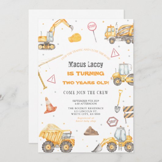 Geburtstagspartei Baugewerbe Einladung (Vorne/Hinten)
