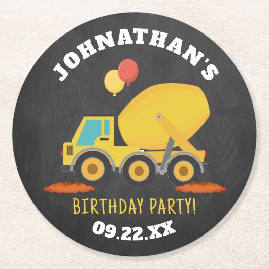 Geburtstagspartei Baugewerbe Runder Pappuntersetzer (Vorderseite)