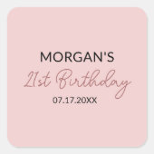 Geburtstagspartei Blass Pink Niedlicher Name Quadratischer Aufkleber (Vorderseite)