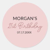 Geburtstagspartei Blass Pink Niedlicher Name Runder Aufkleber (Vorderseite)