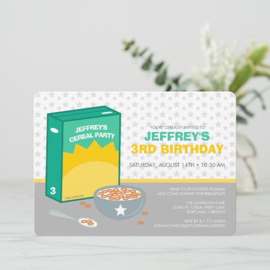 Geburtstagspartei Cerealien Einladung (Stehend Vorderseite)