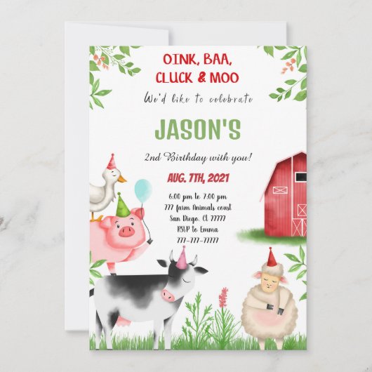 Geburtstagspartei des Bauernhauses Einladung (Vorderseite)