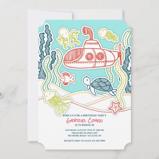 Geburtstagspartei des Meeres und des U-Bootes Einladung (Vorderseite)