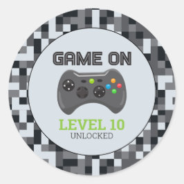 Geburtstagspartei des Video Game Level Up Controll Runder Aufkleber