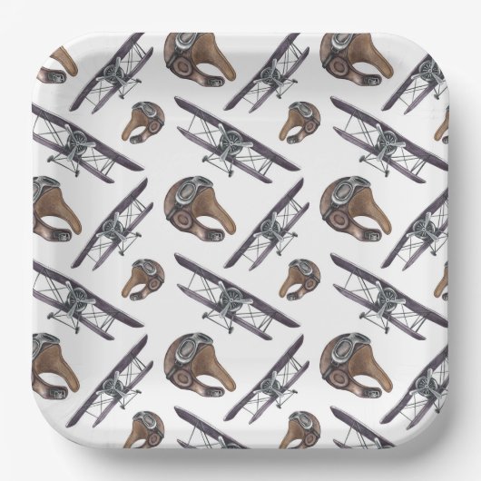 Geburtstagspartei des Vintagen Flugzeugs Pappteller (Vorderseite)