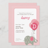 GEBURTSTAGSPARTEI ERSUCHT: Elefant + Ballone 3P Einladung (Vorne/Hinten)