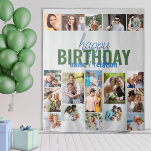 Geburtstagspartei Foto Collage Grau Custom Wandteppich