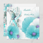 Geburtstagspartei Hübsche Aquamarine bläserne Butt Einladung (Vorne/Hinten)