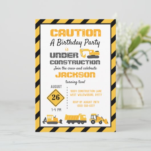 Geburtstagspartei im Baugewerbe Einladung (Stehend Vorderseite)