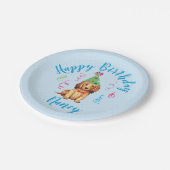 Geburtstagspartei Langhaarige Dackel Pappteller (Schrägansicht)