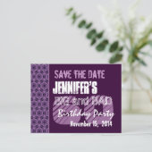 Geburtstagspartei Lila geometrisches Muster Ankündigungspostkarte (Stehend Vorderseite)