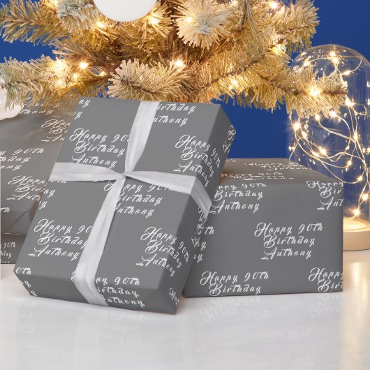 Geburtstagspartei Name Gray Modern Pattern Geschenkpapier (Feiertage)