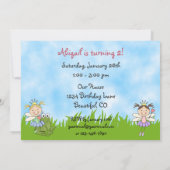 Geburtstagspartei niedlicher Märchenprinzessen und Einladung (Rückseite)