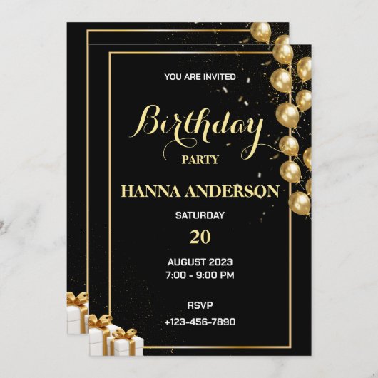 Geburtstagspartei personalisieren Einladung (Vorne/Hinten)