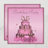 Geburtstagspartei Princess Cake Einladung (Vorne/Hinten)