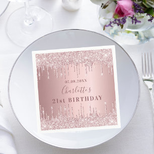 Geburtstagspartei rosa staubige Rose Glitzer Monog Serviette