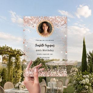 Geburtstagspartei Rose Gold Diamant Foto klar Acryleinladungen