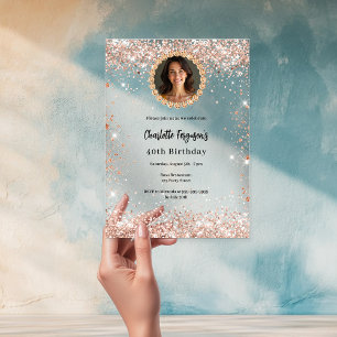 Geburtstagspartei Rose Gold Diamant Foto klar Acryleinladungen