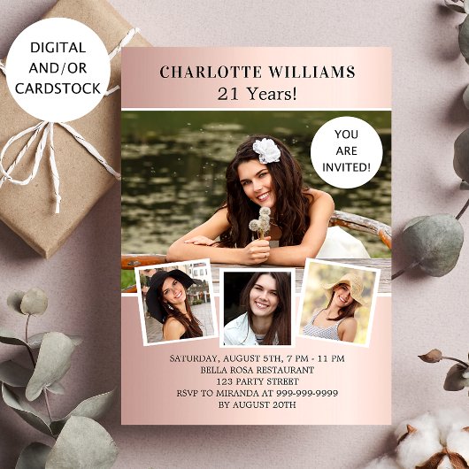 Geburtstagspartei Rose Gold Foto Collage Einladung