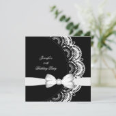 Geburtstagspartei Schwarz-weiß Diamantbild Einladung (Stehend Vorderseite)