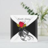 Geburtstagspartei Schwarz-weiße Rote Rose Einladung (Stehend Vorderseite)