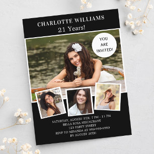 Geburtstagspartei Schwarz-weißes Foto Collage Einladungspostkarte