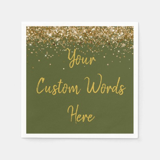 Geburtstagspartei von Custom Olive Green und Gold  Serviette (Vorderseite)