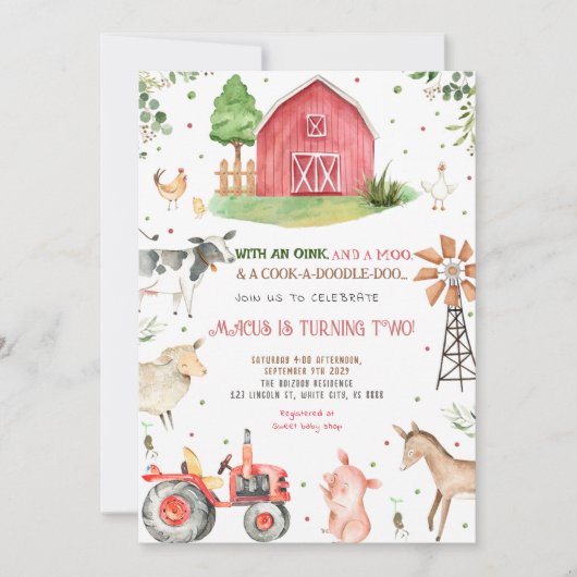 Geburtstagspartei von Landtieren Einladung (Vorderseite)