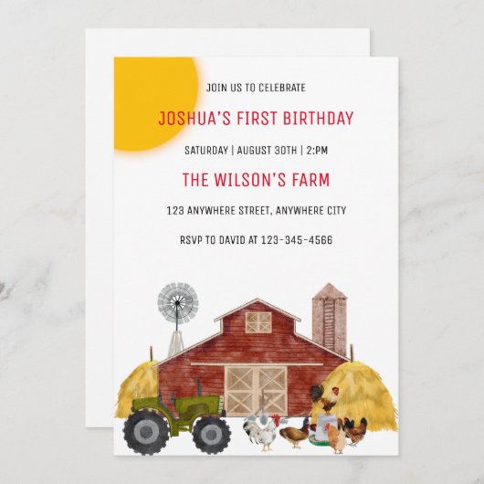 Geburtstagspartei von Landtieren Einladung (Vorne/Hinten)