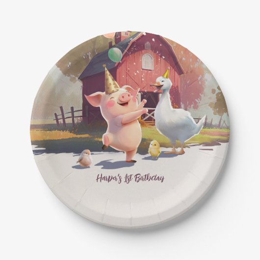 Geburtstagspartei von Landtieren Pappteller (Vorderseite)