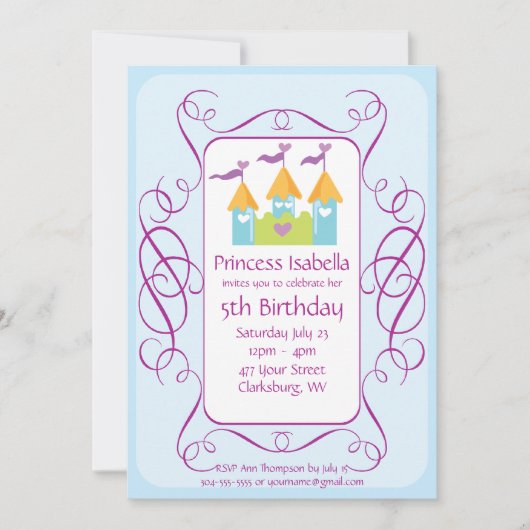 Geburtstagspartei von Prinzessin Einladung (Vorderseite)