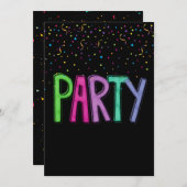 Geburtstagsparteientext und Confetti Einladung (Vorne/Hinten)