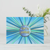 GEBURTSTAGSPARTEINVITATION - SONNENBURST BLAU/GOLD EINLADUNG (Stehend Vorderseite)