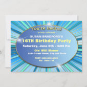 GEBURTSTAGSPARTEINVITATION - SONNENBURST BLAU/GOLD EINLADUNG (Rückseite)