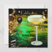 Geburtstagsparty 21. Feier Champagne Green Einladung (Vorderseite)