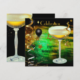 Geburtstagsparty 21. Feier Champagne Green Einladung