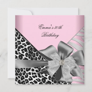 Geburtstagsparty 30. Zebra Leopard Pink Black Einladung