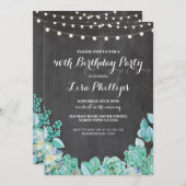 Geburtstagsparty 40. Chalk Succulents Einladung 30 (Vorne/Hinten)
