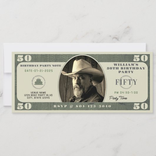 Geburtstagsparty 50 Dollar Einladung (Vorderseite)