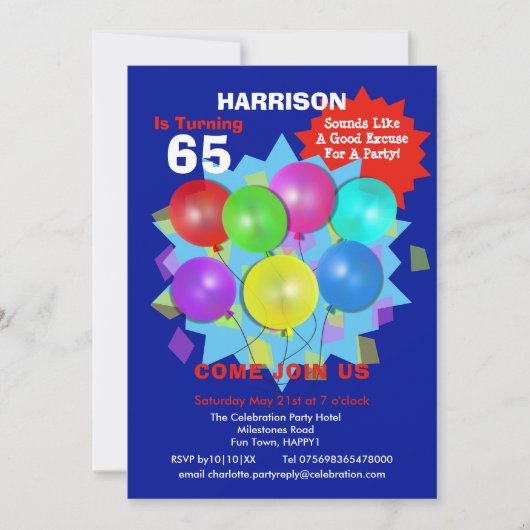 Geburtstagsparty 65. Meilenstein Personalisiert Ei Einladung (Vorderseite)