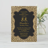 Geburtstagsparty 88., Cheetah, Black & Gold Einladung (Stehend Vorderseite)